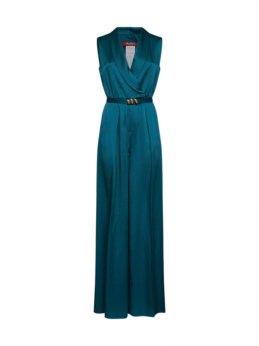 Belted Tuxedo Jumpsuit Mseorario Oil Green Acetate Tracksuits