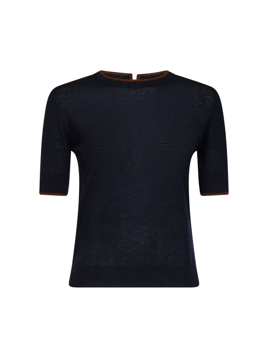 Knit Top Mstagenda Blue Trim Silk