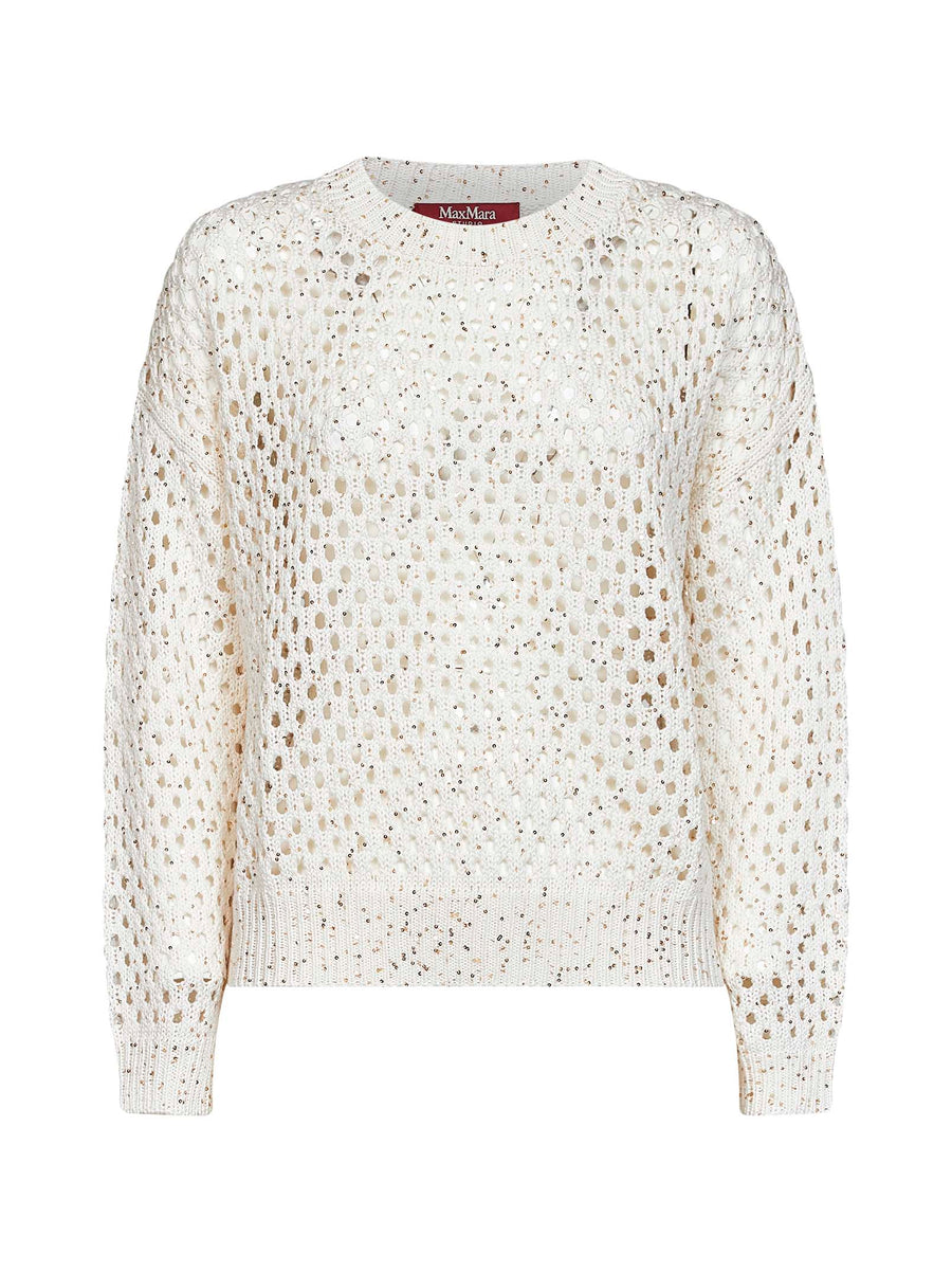 Boxy Sequin Knit Top White Cotton