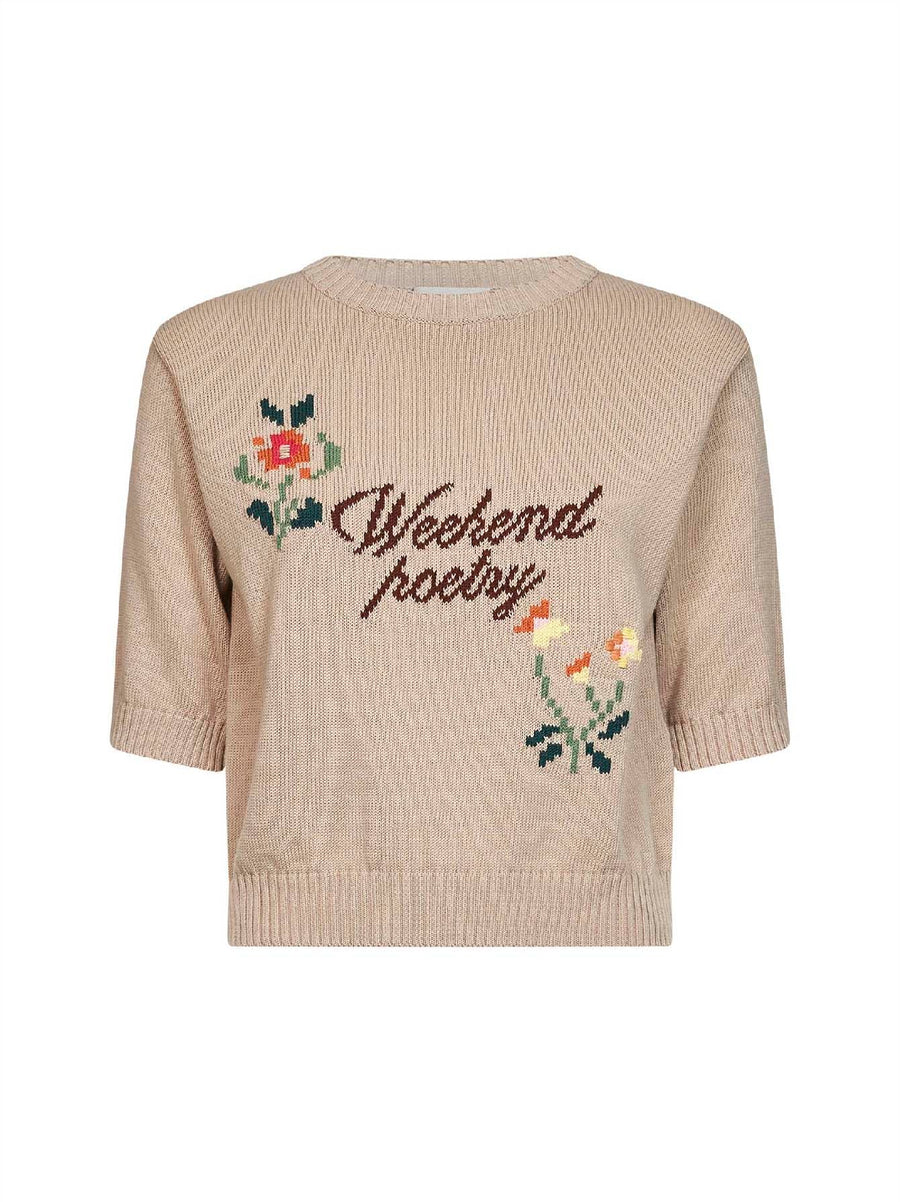 Embroidered Cotton Knit Top Pink