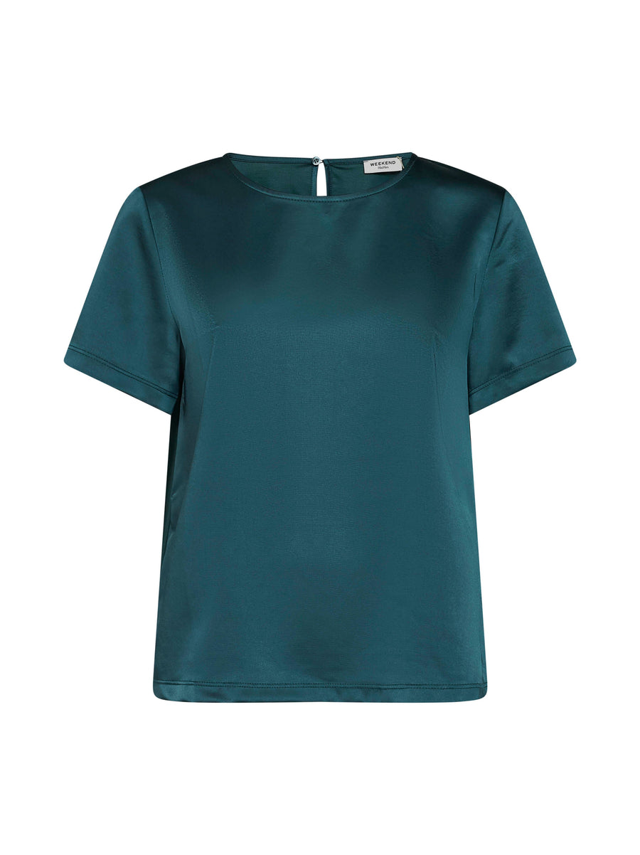 Crewneck T-Shirt Gilbert Satin Dark Green Polyester