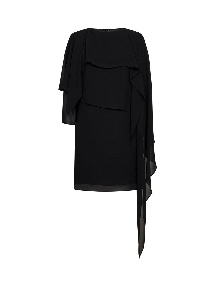 Short Chiffon Dress With Cape, Black Polyester