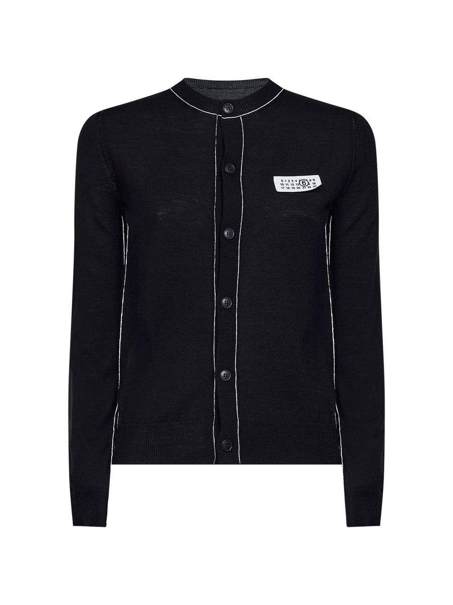 Wool-Blend Cardigan With Contrasting Trim Black Virgin Wool Cardigans