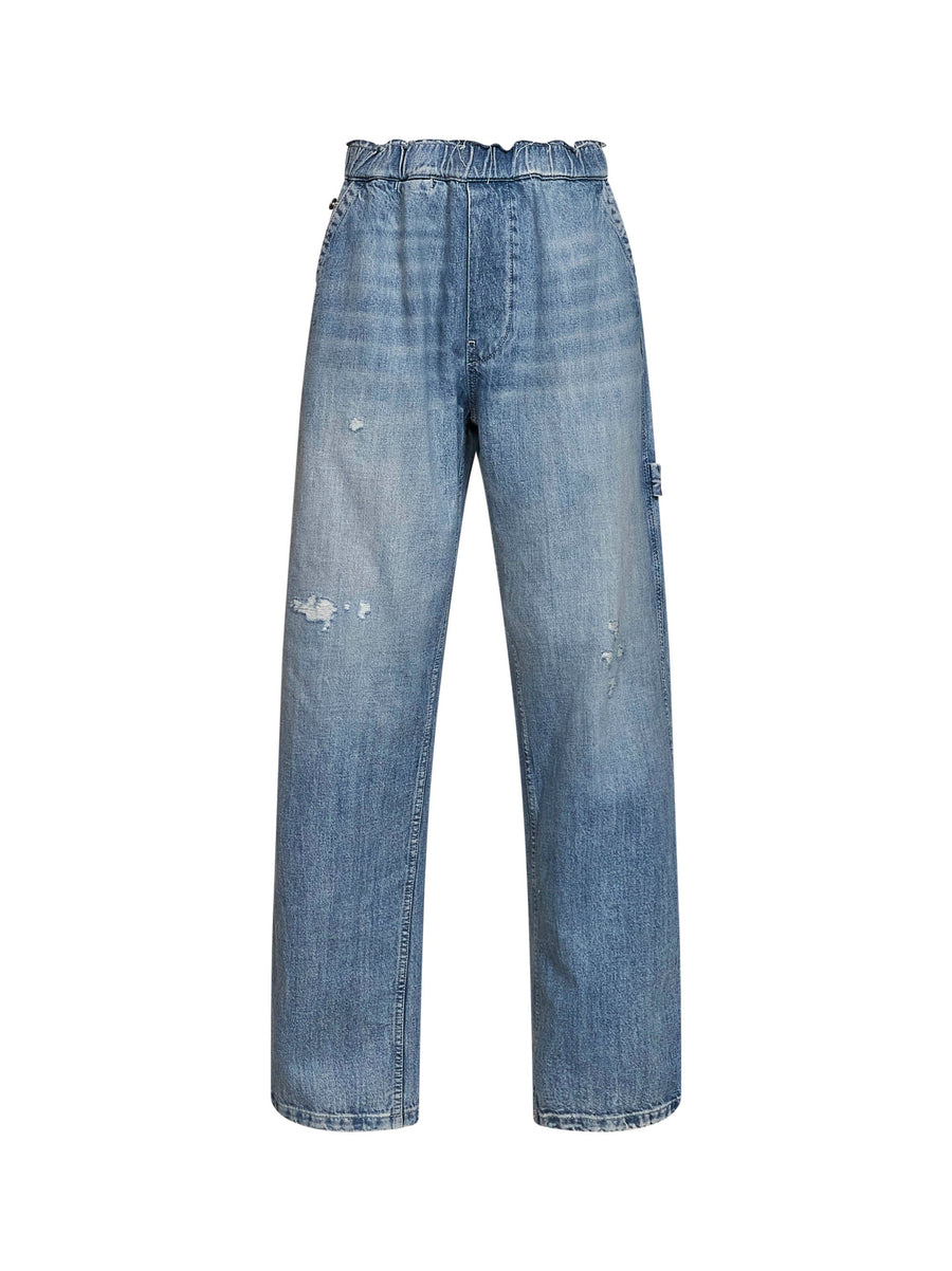 Wide-Leg Jeans Light Blue Cotton