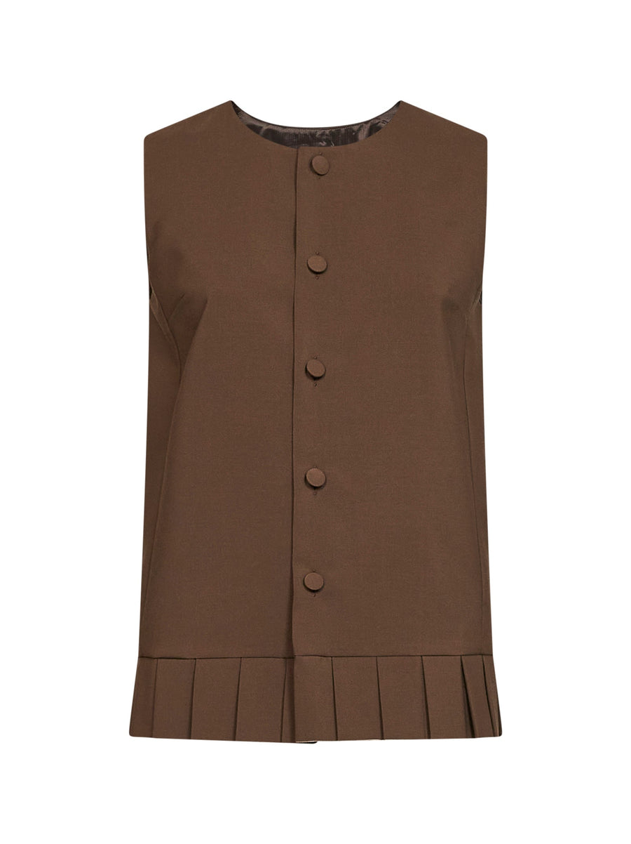 Vest, Virgin Wool Blend, Brown Polyester Tops