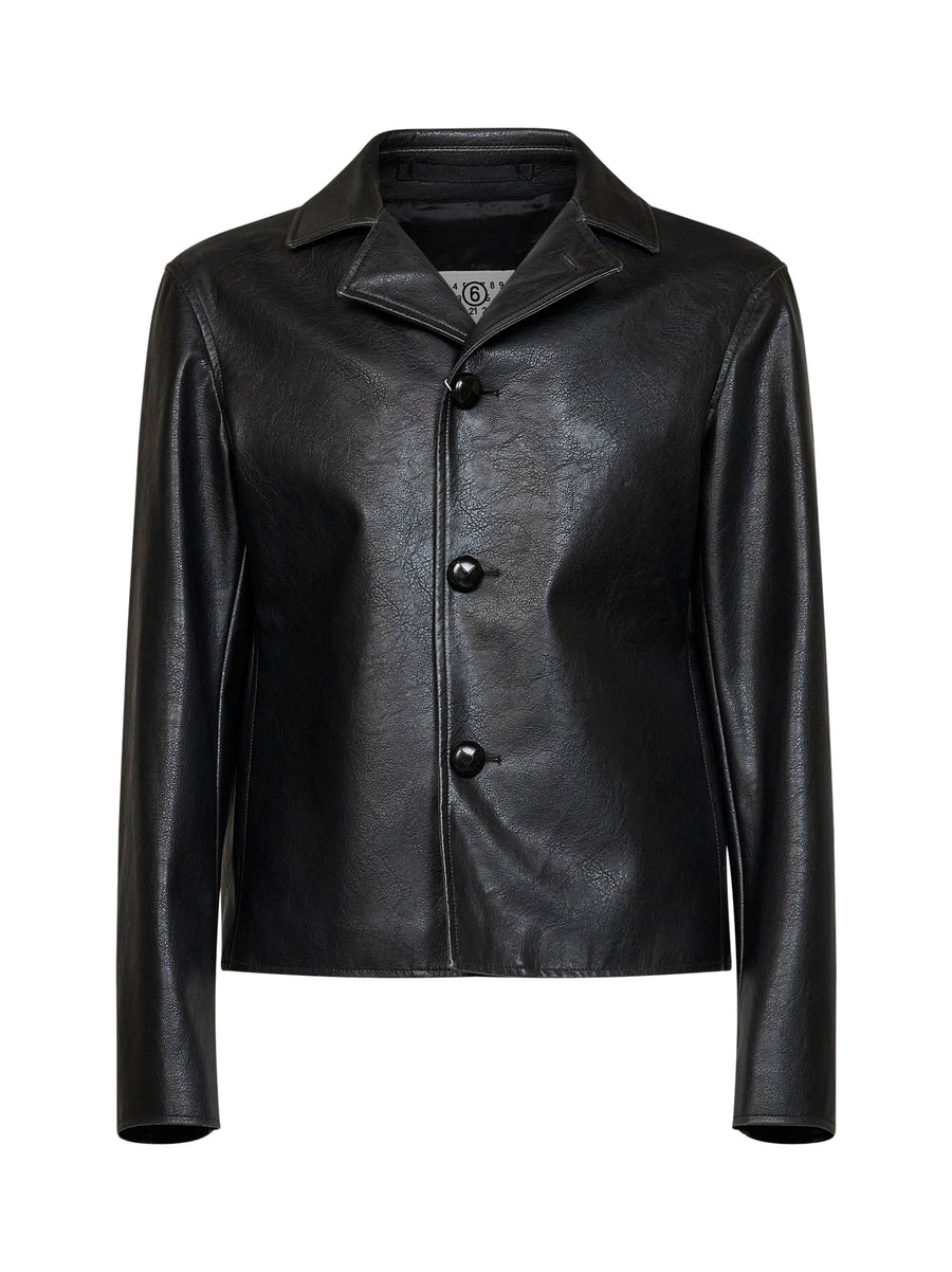 Bomber Jacket Faux Leather Black Polyester