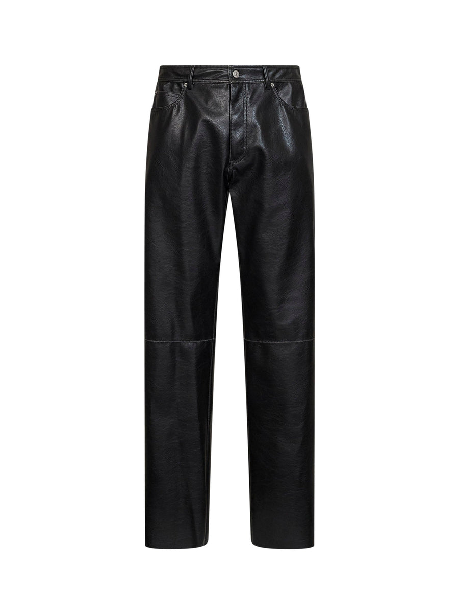 Trousers Faux Leather Five-Pocket Black Polyester