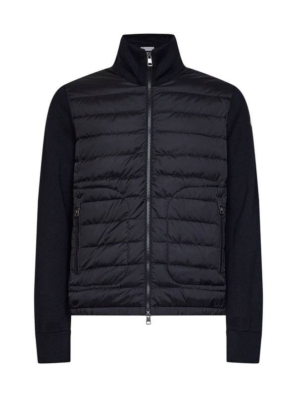 Cardigan Zip-Up Padded Wool-Blend Black Virgin Wool & Down Jackets