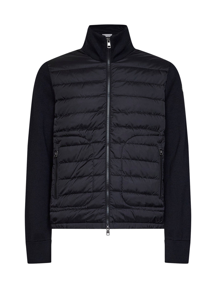 Cardigan Zip-Up Padded Wool-Blend Black Virgin Wool & Down Jackets