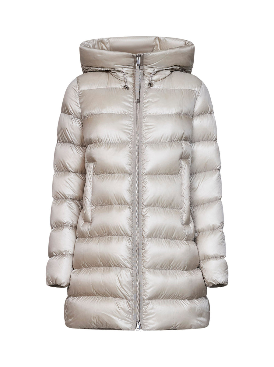 Midi Hooded Down Jacket Suyenne Beige Polyamide Puffer