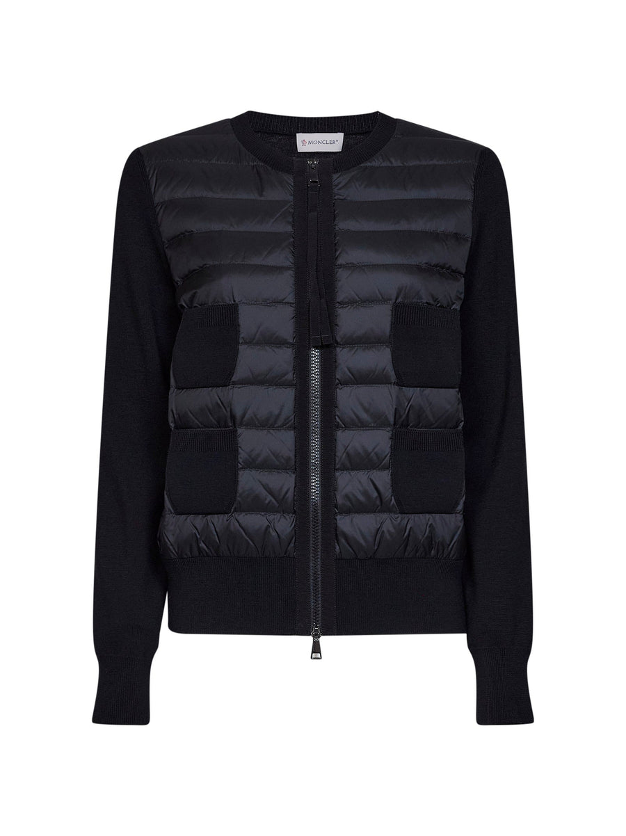 Cardigan Wool Zip-Up Padded Black Polyamide Bomber Jackets