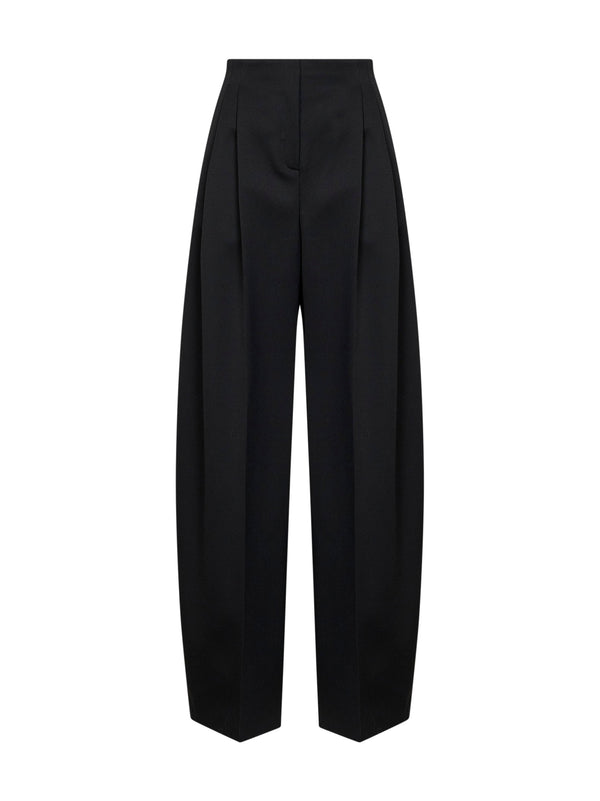 Trousers Wide-Leg Pleated Black Wool
