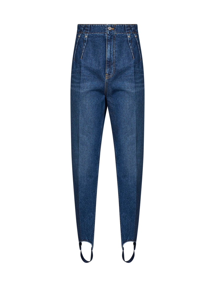 Jeans Cigarette Blue Denim With Stirrups Cotton
