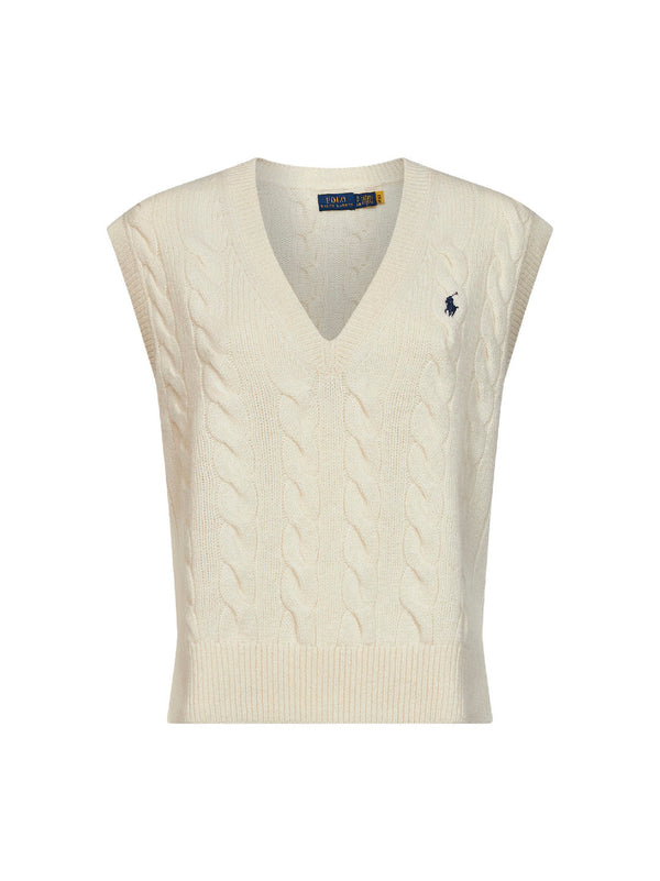Cable-Knit Vest Cream Wool-Cashmere White Knitwear