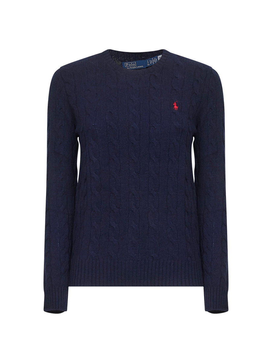 Sweater Cable-Knit Blue Wool-Cashmere