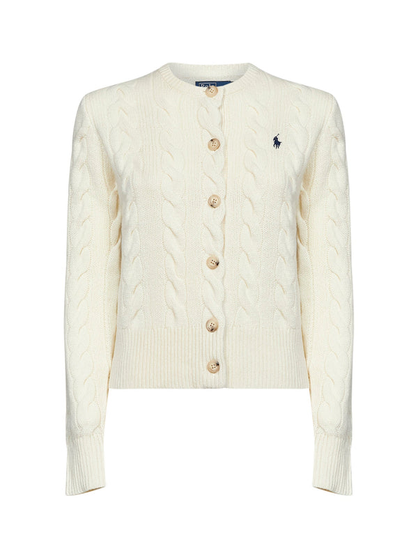 Cable Knit Cardigan Cream Wool And Cashmere Ivory Cardigans