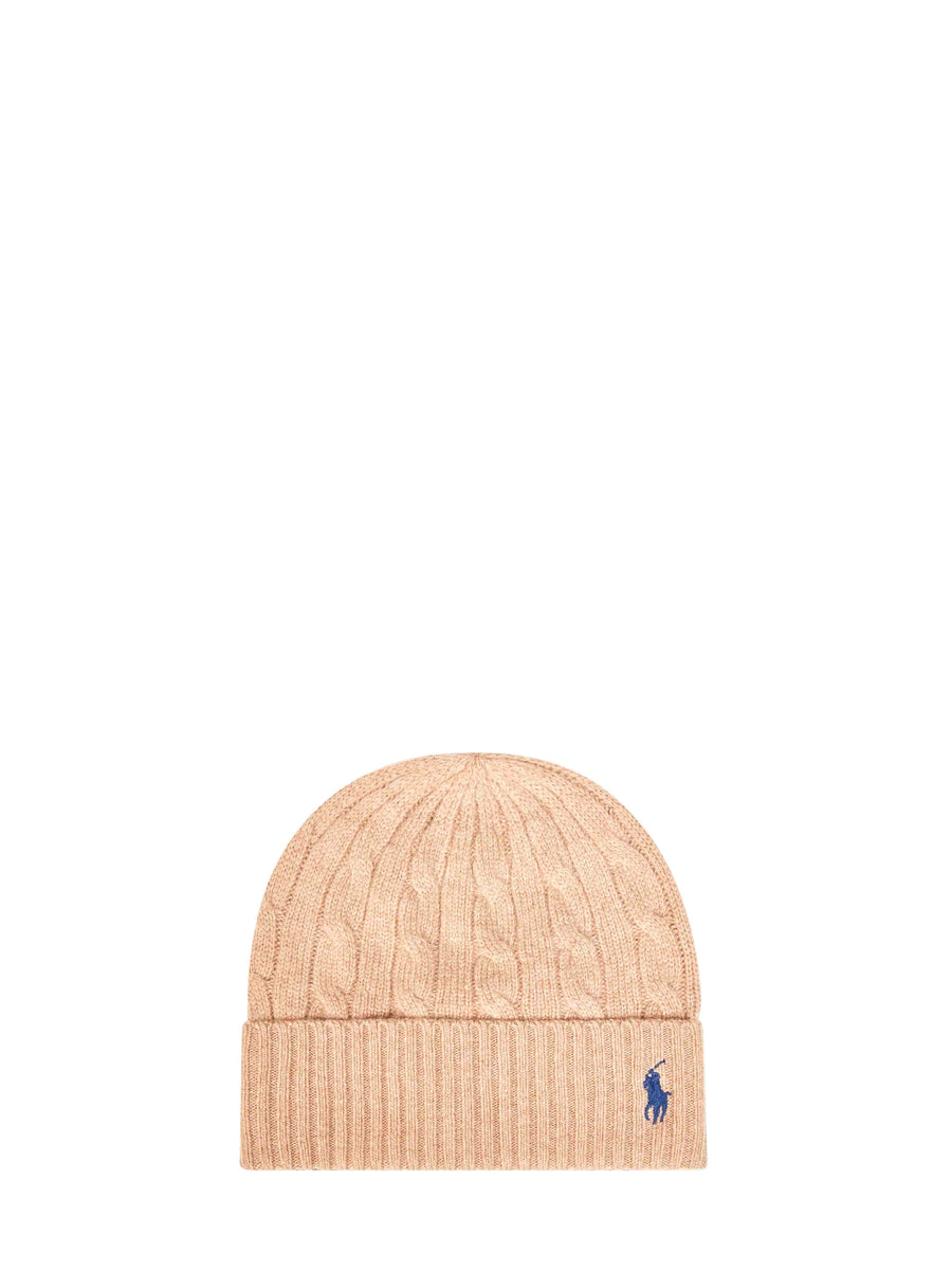 Beanie Cable-Knit Camel Wool Hat