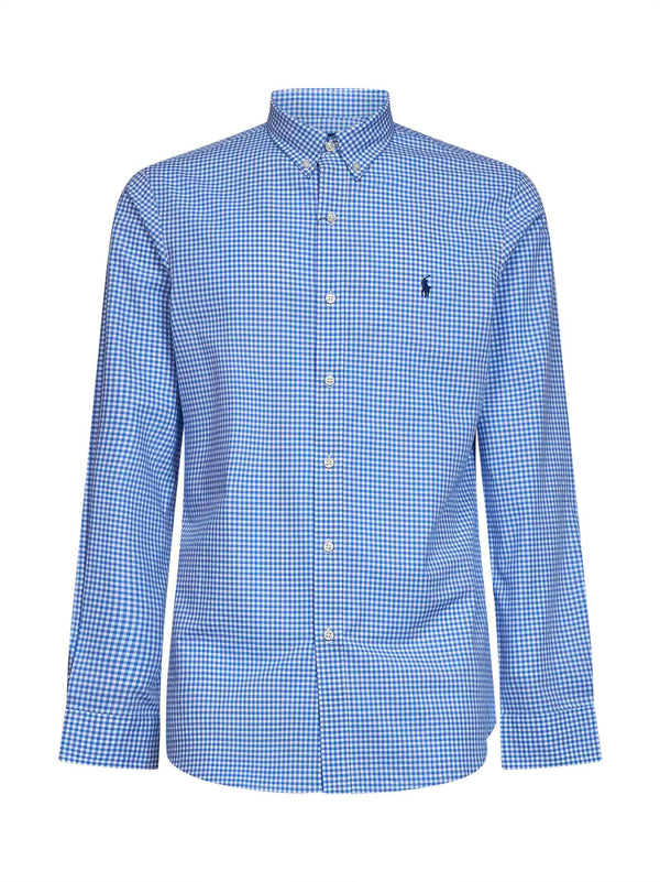 Shirt Slim-Fit Checked Light Blue Cotton