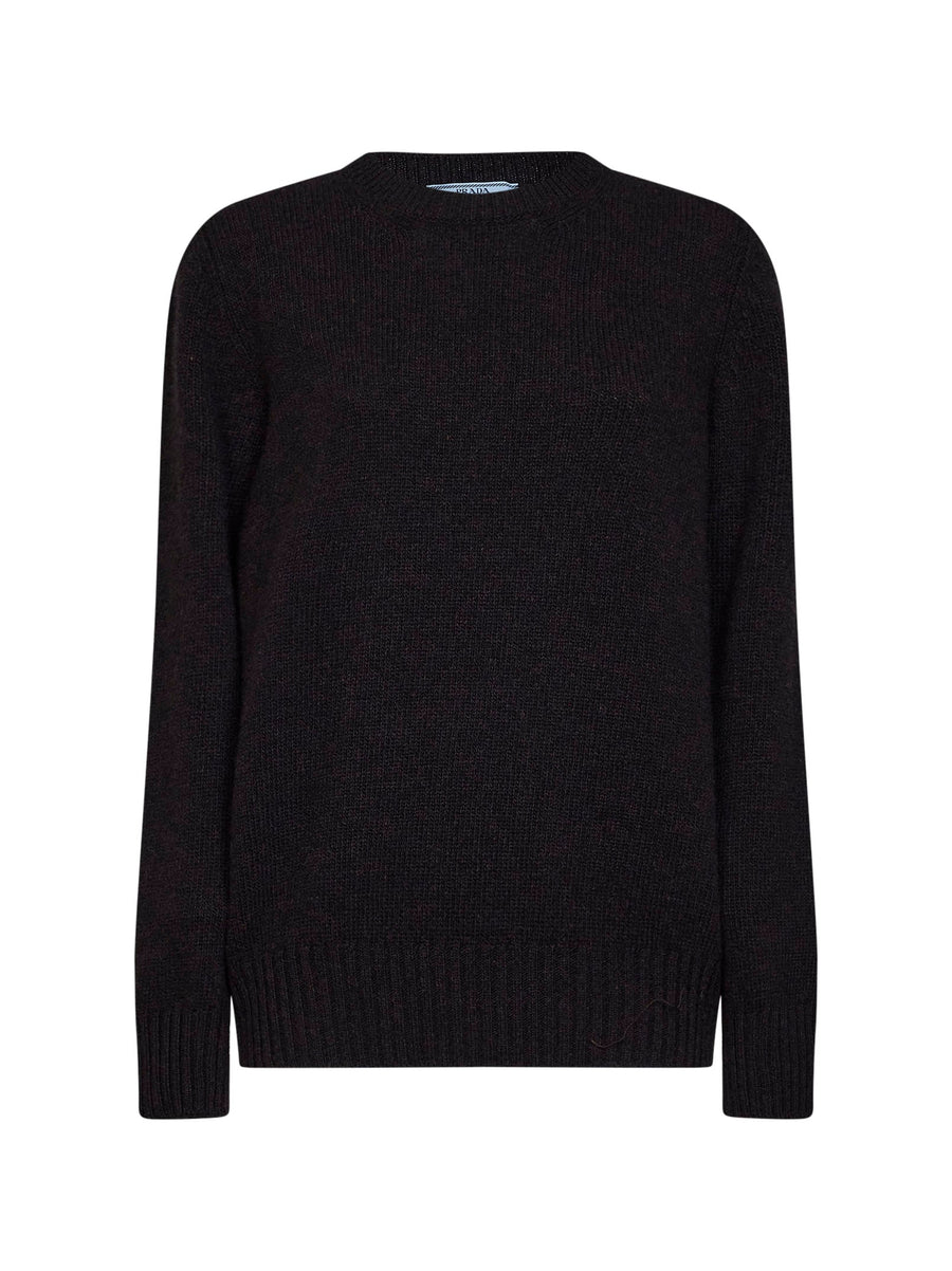 Crewneck Cashmere Wool Sweater, Black Virgin