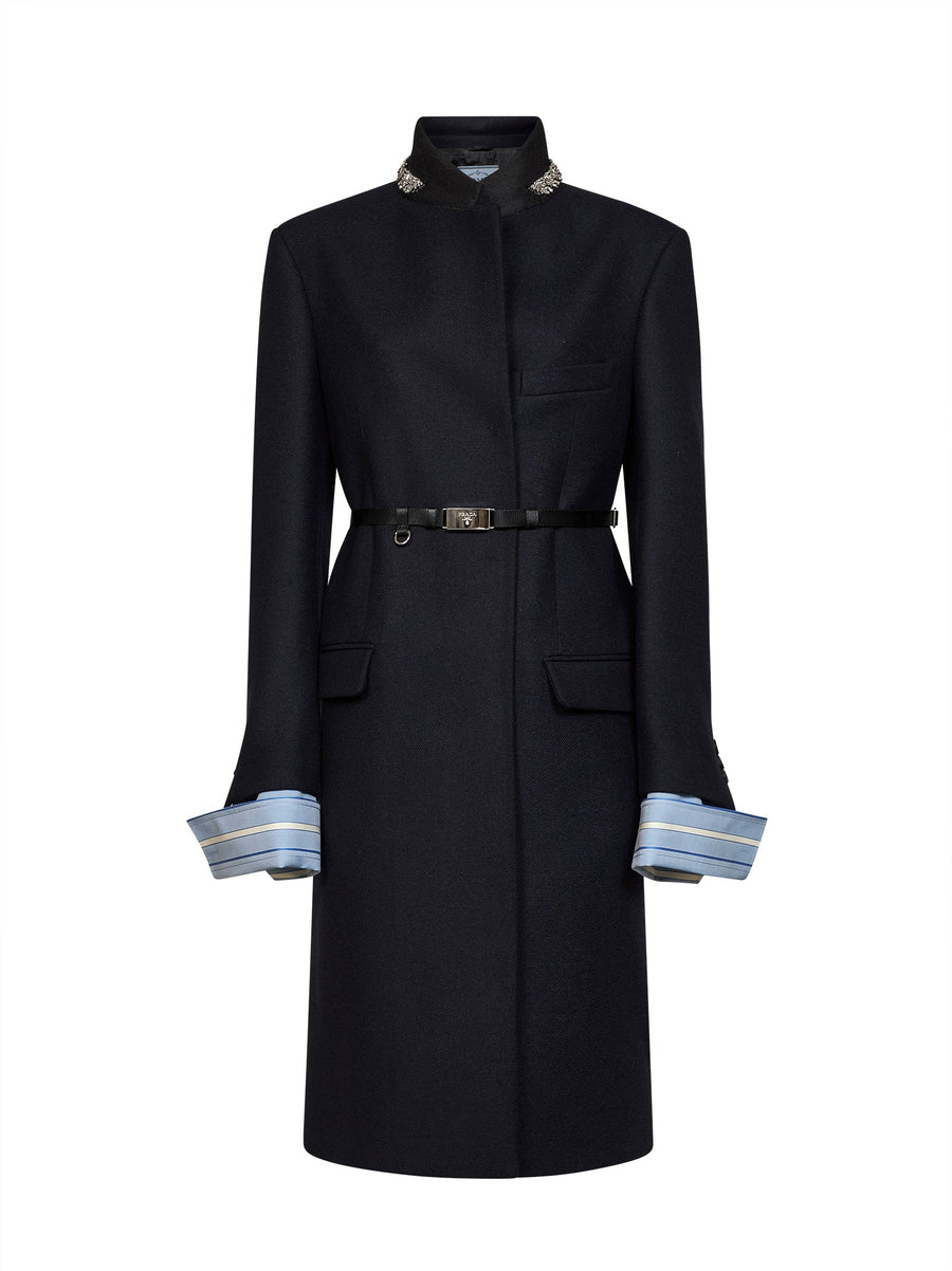 Belted Virgin Wool Coat Blue