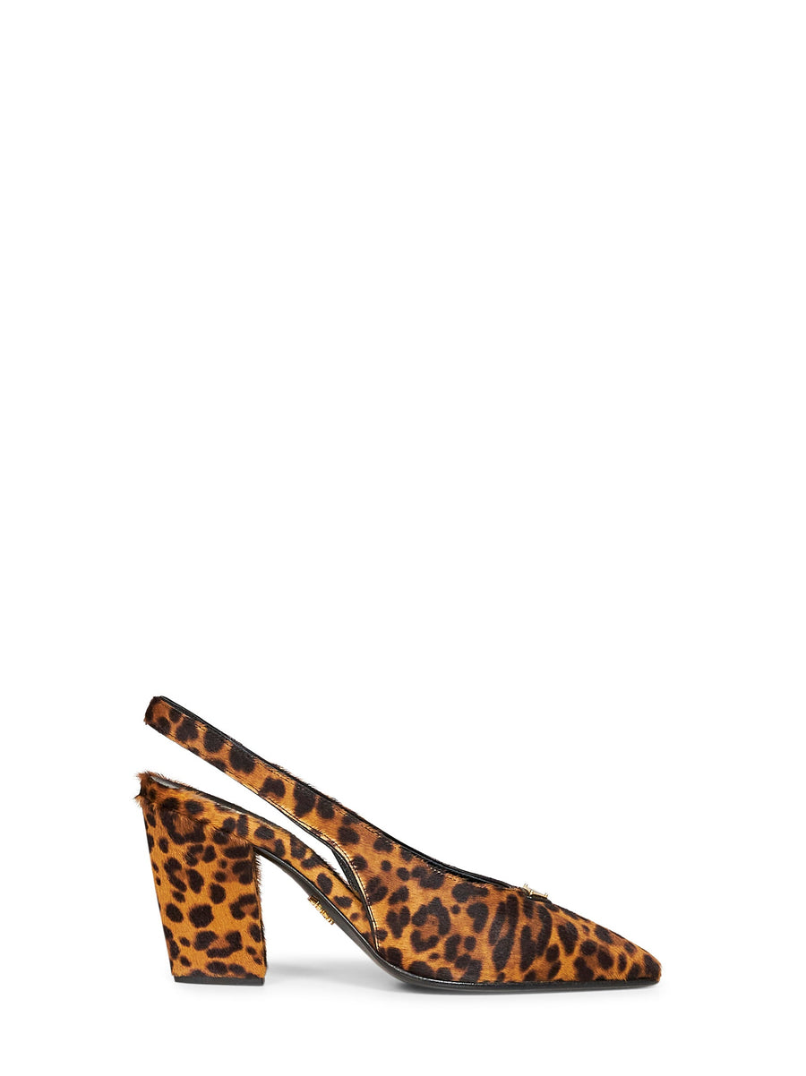 Slingback Pumps Honey Leopard Calf Hair Multicolour Leather
