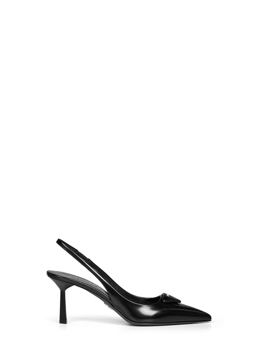 Slingback Pumps Brushed Black Leather Calf