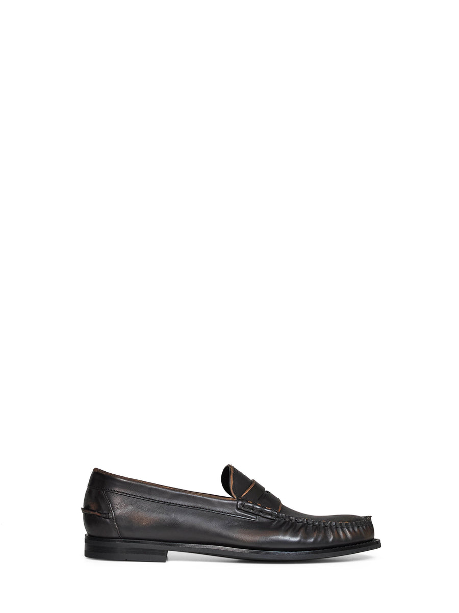 Loafers Antiqued Leather Black-Tan Calf