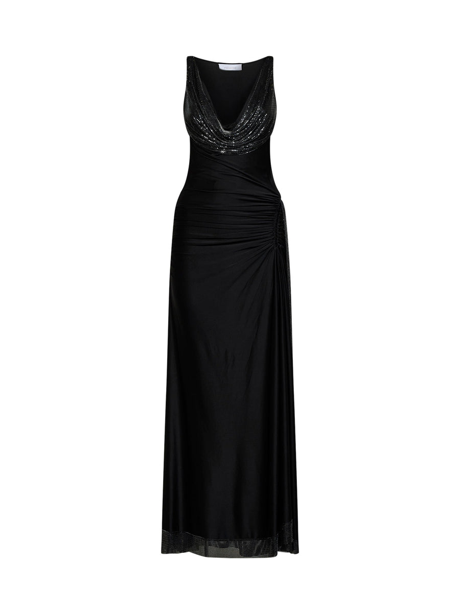 Long Dress Jersey And Mesh Black Polyamide