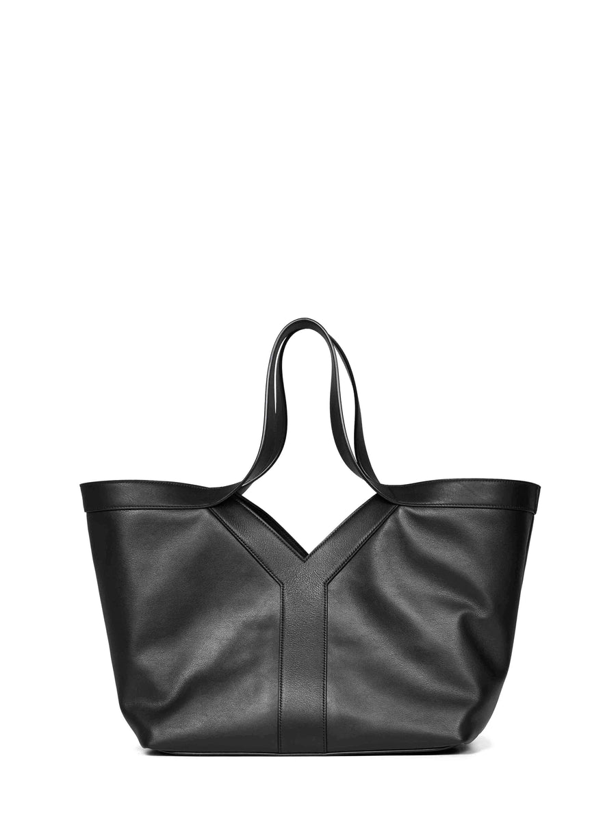 Tote Bag Y Black Calf Leather Shoulder