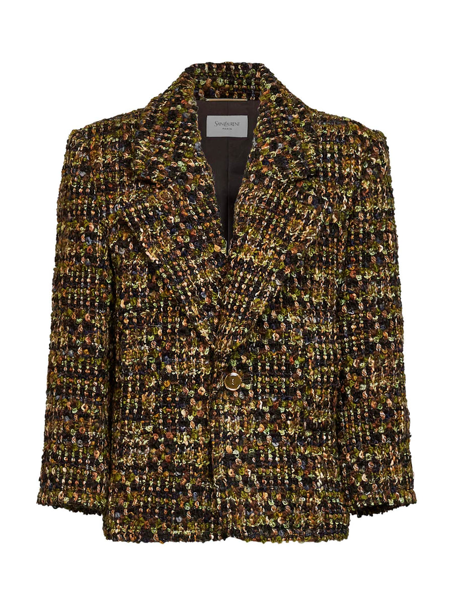 Jacket Khaki Wool Tweed Multicolour