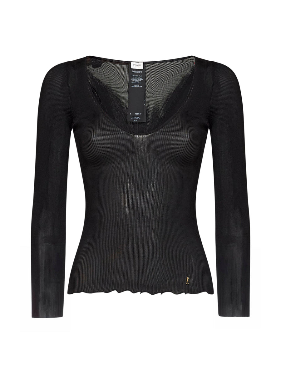 Top Cassandre Ribbed Silk Black Knitwear