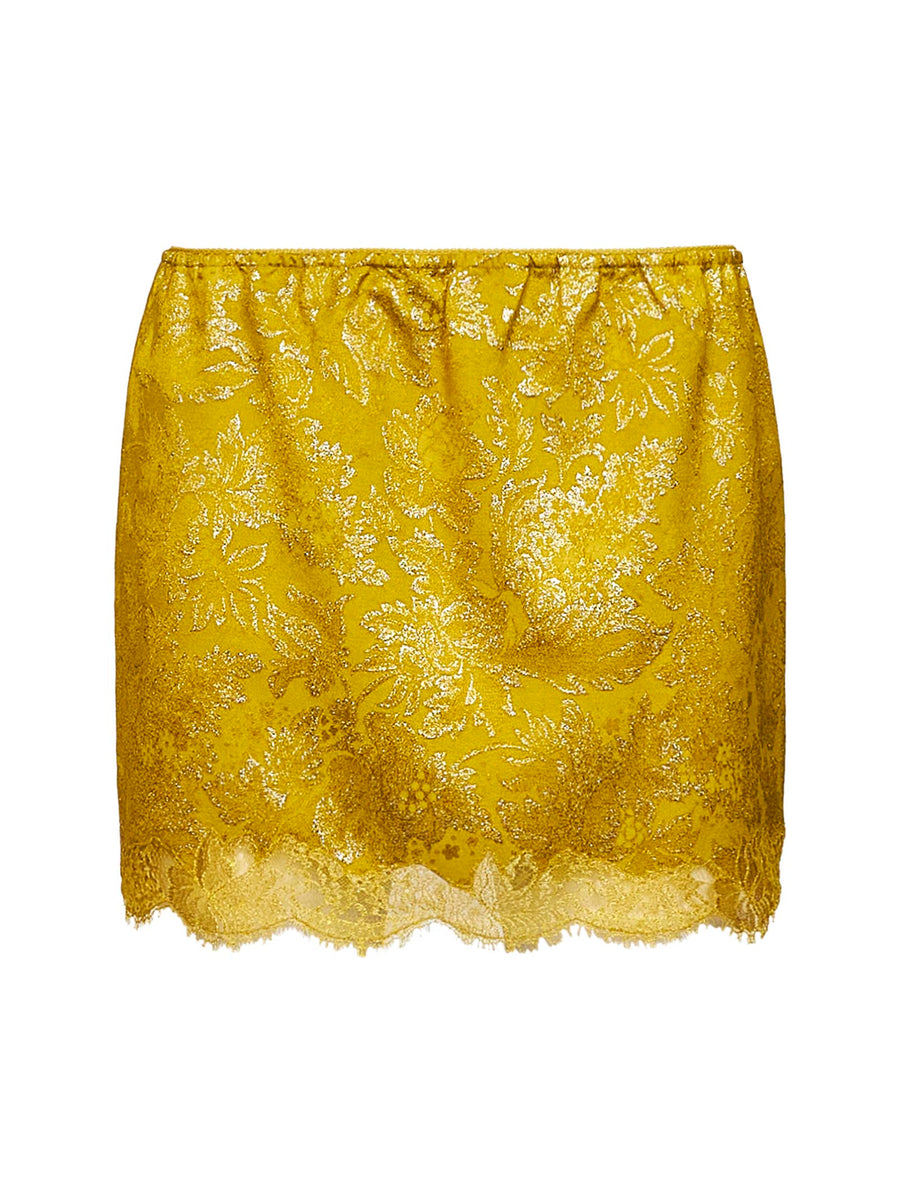 Mini Skirt Jacquard Lace Yellow Cotton
