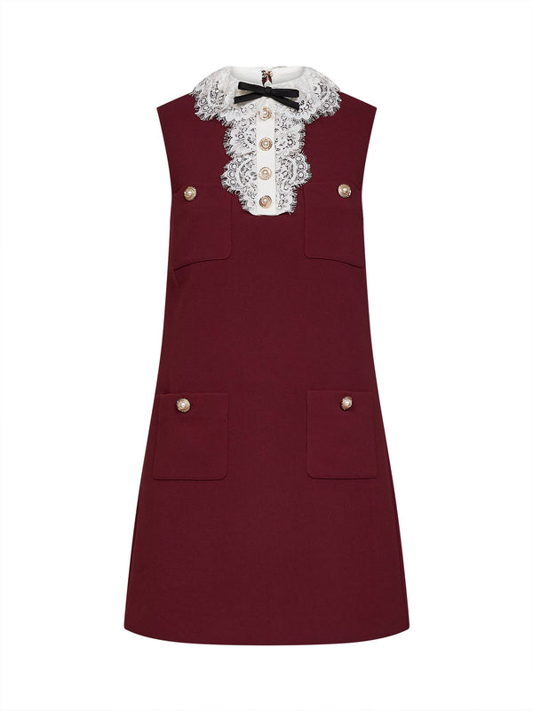 Mini Dress Crepe Burgundy Polyester