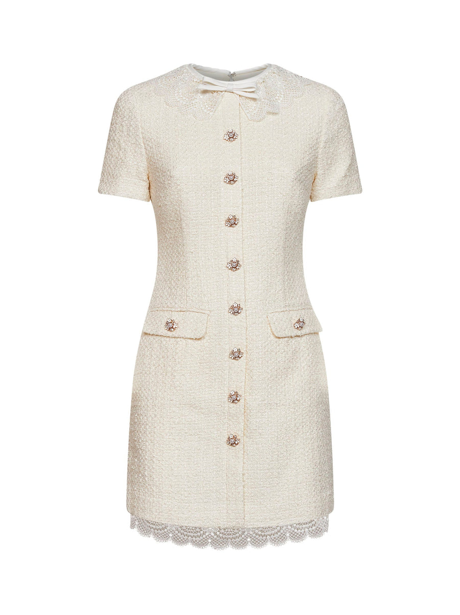 Minidress Tailored Bouclé Ivory Polyester Dress