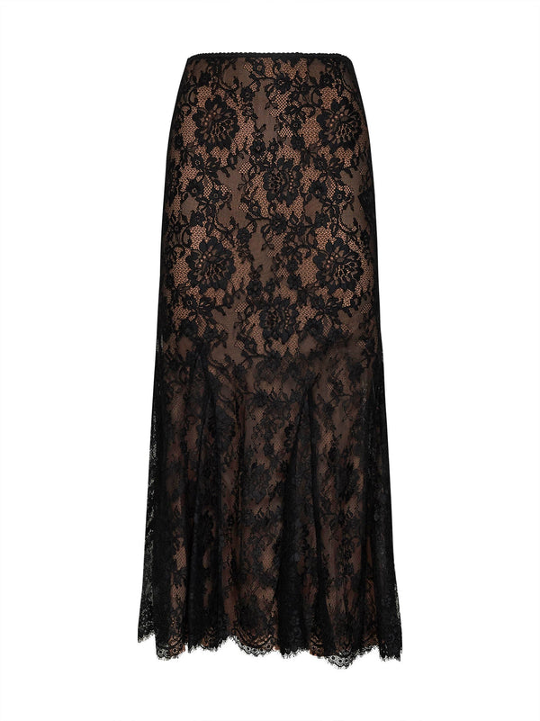 Skirt Lace Midi Black Polyamide