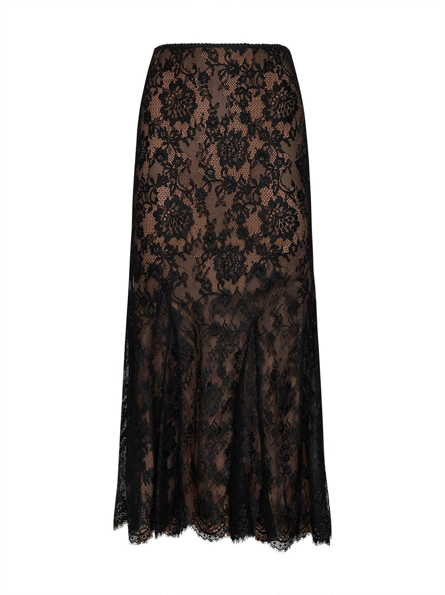 Skirt Lace Midi Black Polyamide