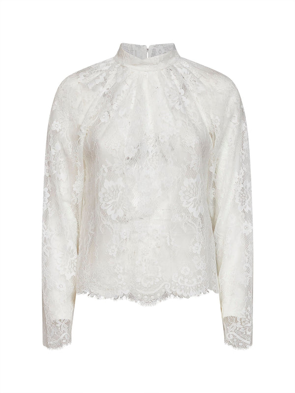 Blouse White Lace Long Sleeve Polyamide