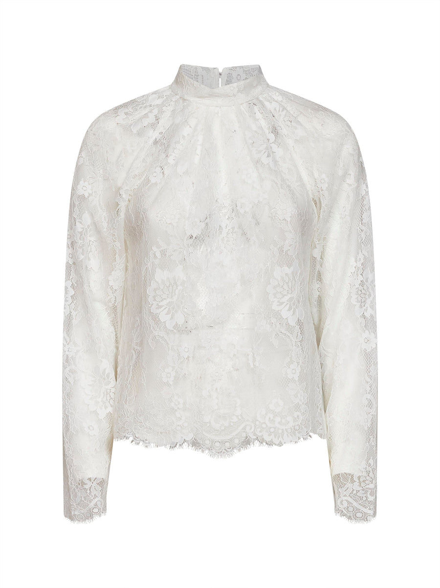 Blouse White Lace Long Sleeve Polyamide