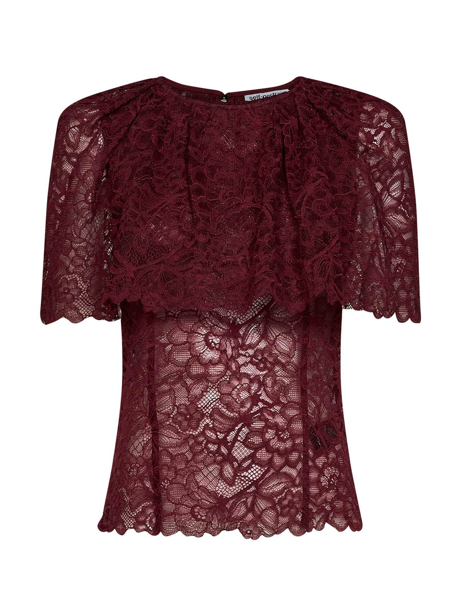 Lace Cape Top Burgundy Polyamide Tops