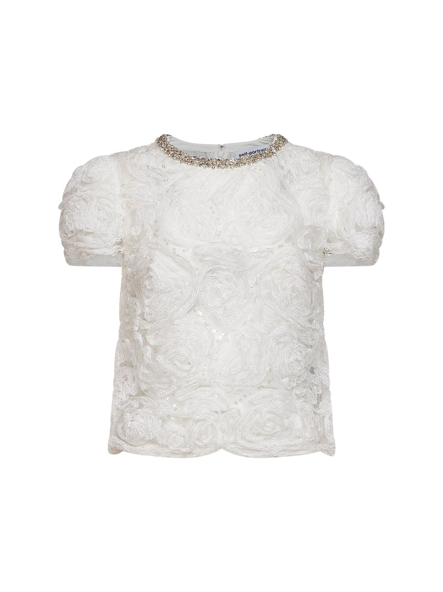Sequin Tulle And Lace Top - White Tops