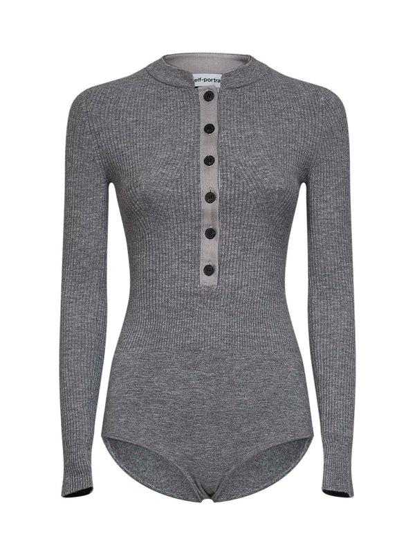Knit Button Playsuit Grey Wool-Blend Knitwear