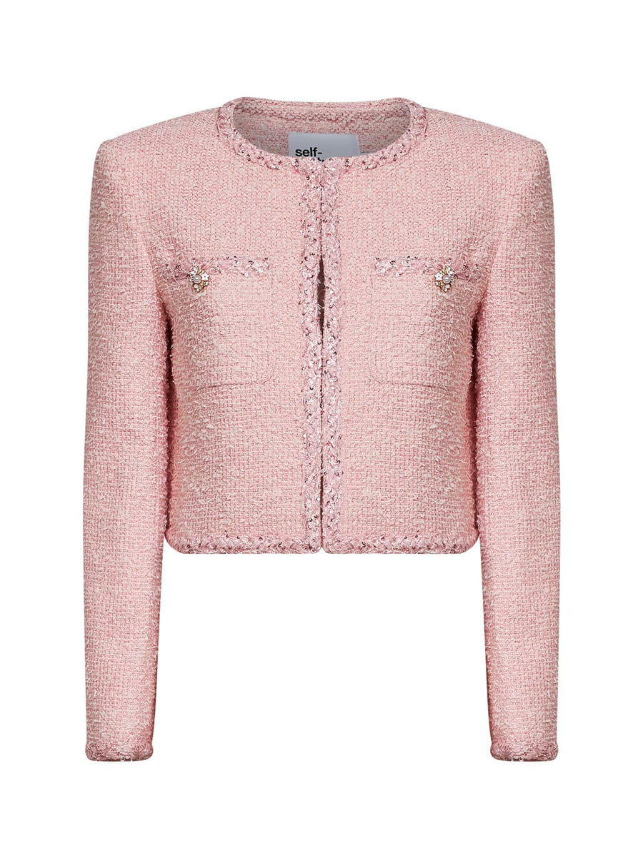 Jacket Bouclé With Braided Trimmings, Pink