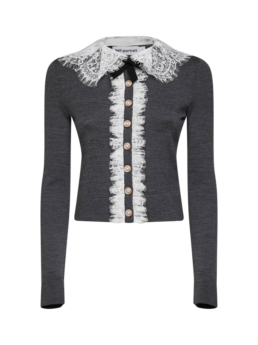 Wool Knit Cardigan Grey Cardigans