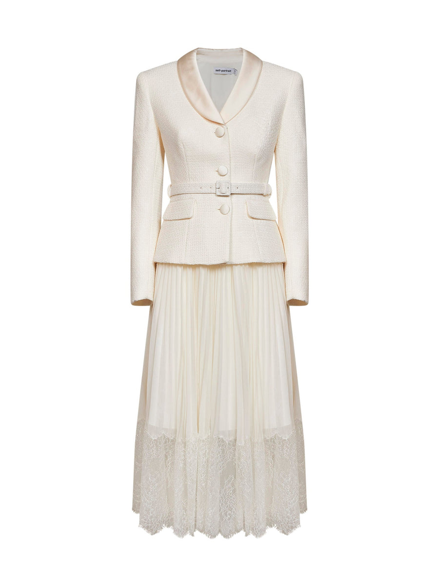 Midi Dress Georgette & Bouclé Ivory