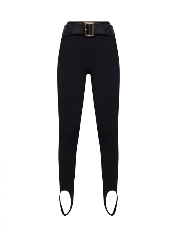 Stirrup Leggings Black Compact Knit Viscose Trousers