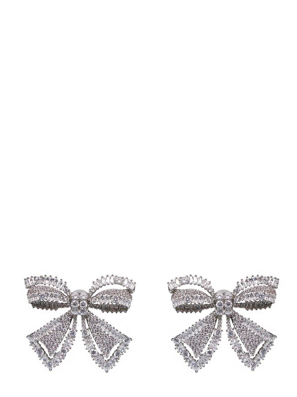 Earrings, Crystal Bow, Silver