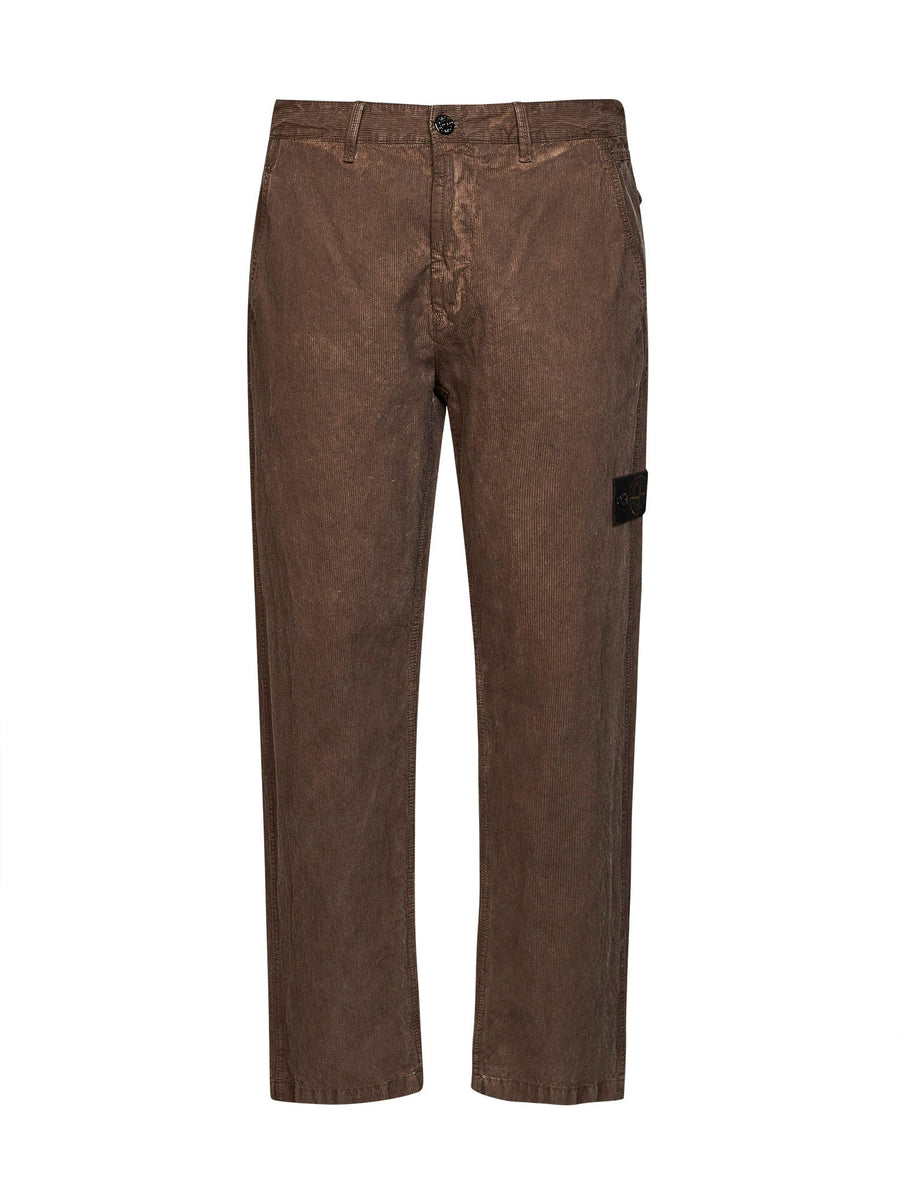 Trousers Straight-Leg Corduroy Brown Cotton