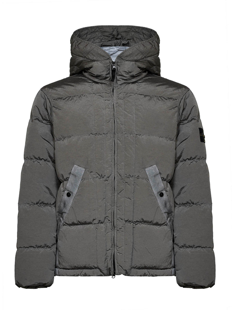 Hooded Down Jacket Grey Nylon Polyamide Padded &