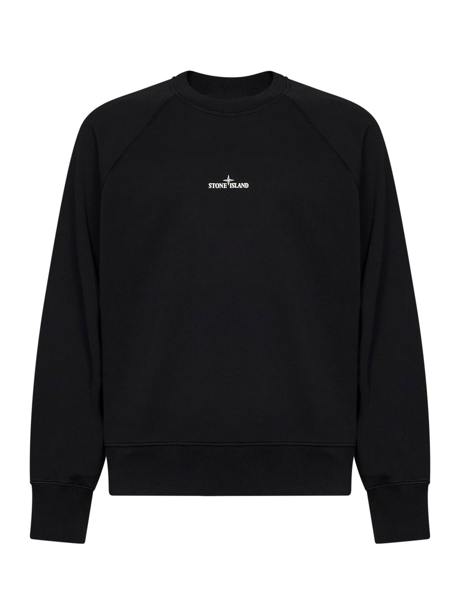 Crewneck Sweatshirt Compass Print Black Cotton Sweatshirts