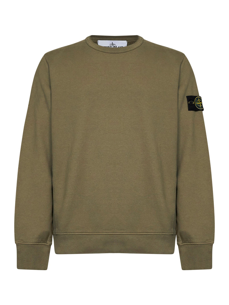 Crewneck Sweatshirt Organic Stretch Cotton Military Green Sweatshirts